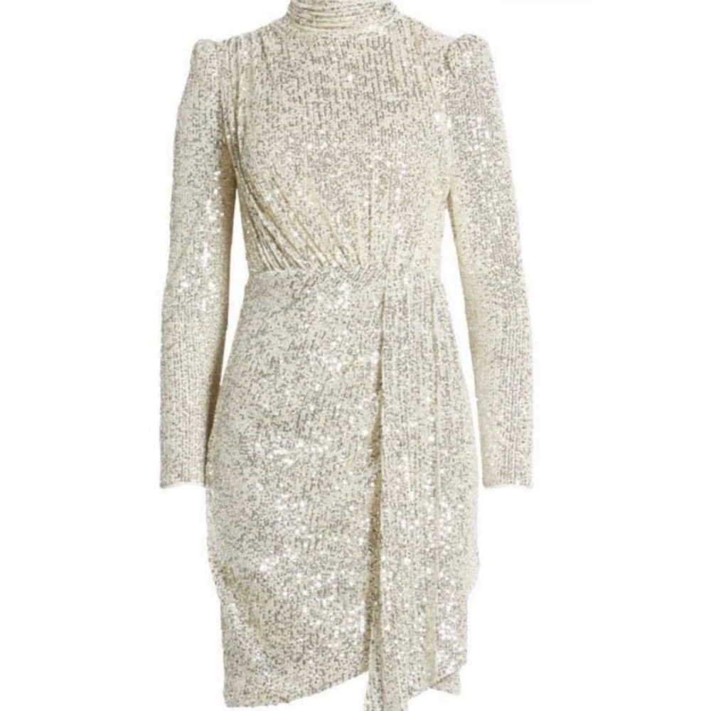 Eliza J Sequin Dress Women’s Sz 10 Gold Long Sleeves Glam Event Cocktail Party